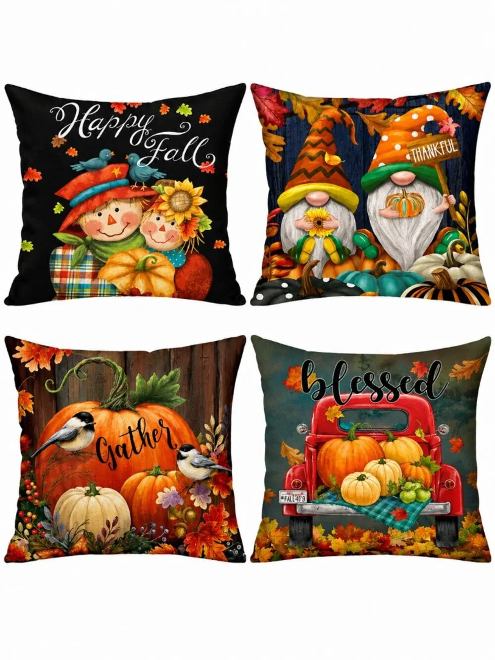 Autumn Linen Pumpkin Pillow Cover 19x19 Fall Thanksgiving Maple Leaves NWOT